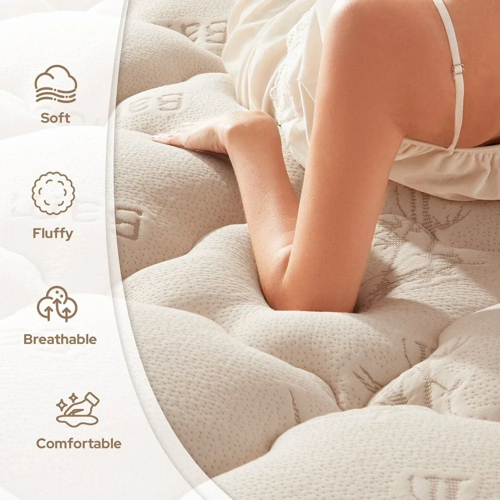 Bedlore Twin XL Fluffy Mattress Topper Bamboo Breathable Quilted Cream Open Box